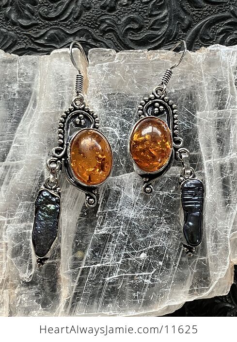 Synthetic Baltic Amber and Biwa Pearl Crystal Stone Jewelry Earrings - #RUxWTIyM92M-5