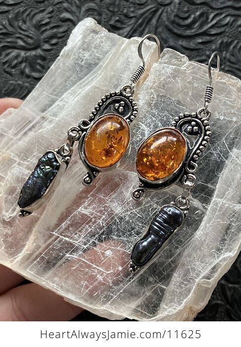 Synthetic Baltic Amber and Biwa Pearl Crystal Stone Jewelry Earrings - #RUxWTIyM92M-4