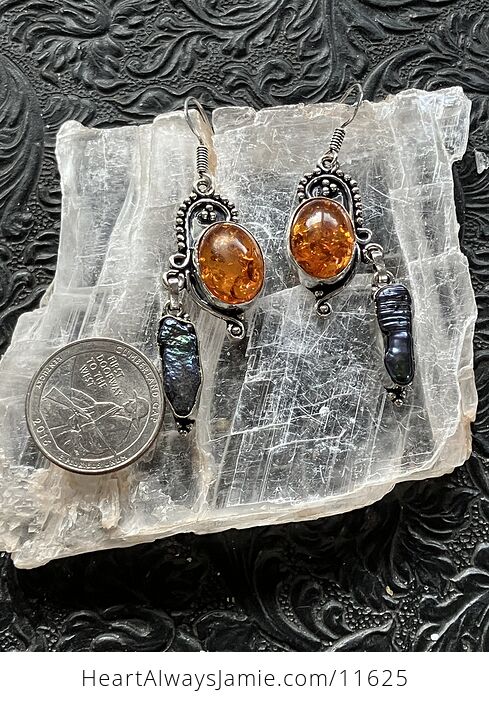 Synthetic Baltic Amber and Biwa Pearl Crystal Stone Jewelry Earrings - #RUxWTIyM92M-6