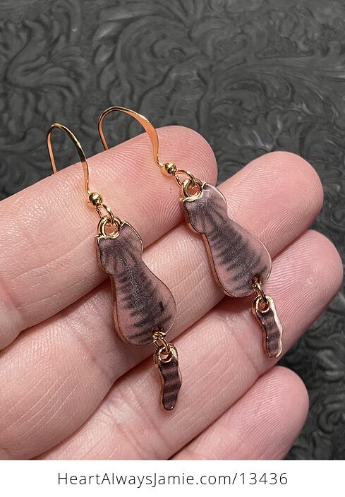 Tabby Cat Dangly Tail Earrings - #VpREstreYzM-3