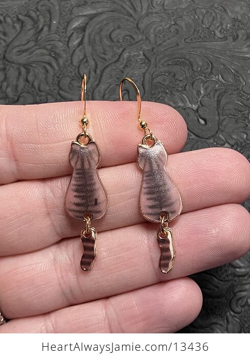 Tabby Cat Dangly Tail Earrings - #VpREstreYzM-2