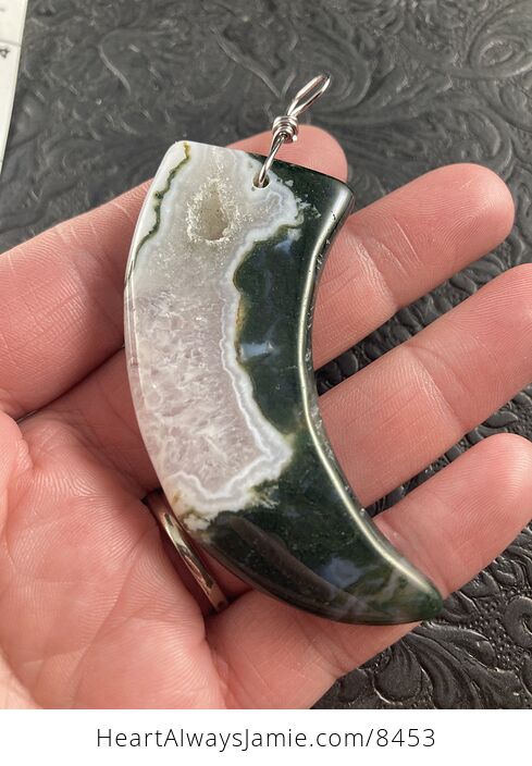 Talon Shaped Druzy Moss Agate Stone Jewelry Pendant Crystal Ornament - #J75zzRiR0t0-4