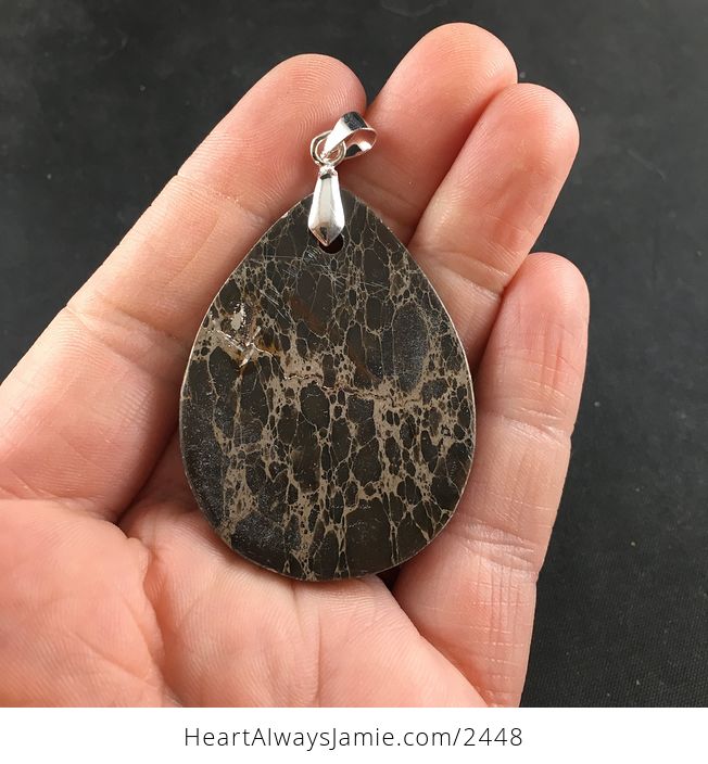 Tan and Brown Sea Sediment Jasper Stone Pendant Necklace - #U8pjOgaI6p4-2