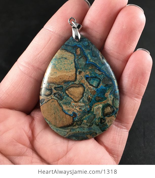 Tan Brown Green and Blue Choi Finches Malachite Stone Pendant - #iXgJKshvPIc-1