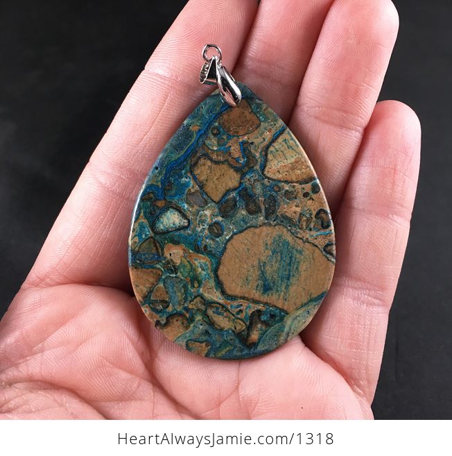 Tan Brown Green and Blue Choi Finches Malachite Stone Pendant Necklace - #iXgJKshvPIc-2