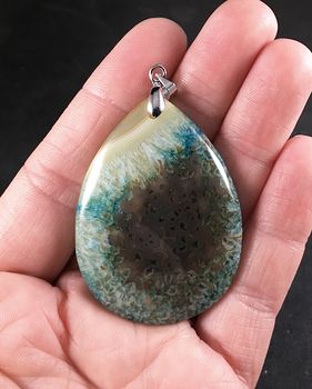 Taupe Pastel Yellow and Blue Druzy Agate Stone Pendant #4OYSBSTeVGY