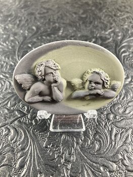 The Two Cherubs Jasper Pendant Stone Jewelry Mini Art Ornament #clpkHS8xxNw