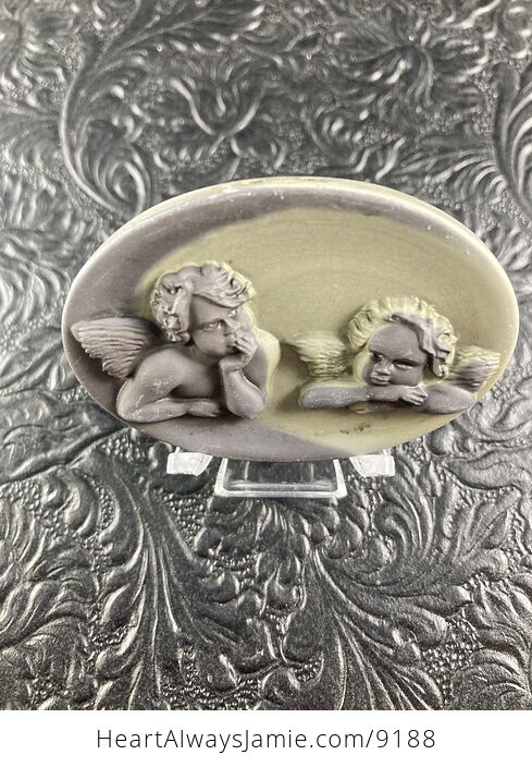The Two Cherubs Jasper Pendant Stone Jewelry Mini Art Ornament - #clpkHS8xxNw-3