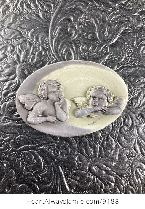 The Two Cherubs Jasper Pendant Stone Jewelry Mini Art Ornament - #clpkHS8xxNw-5