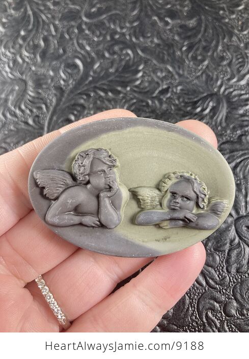 The Two Cherubs Jasper Pendant Stone Jewelry Mini Art Ornament - #clpkHS8xxNw-4