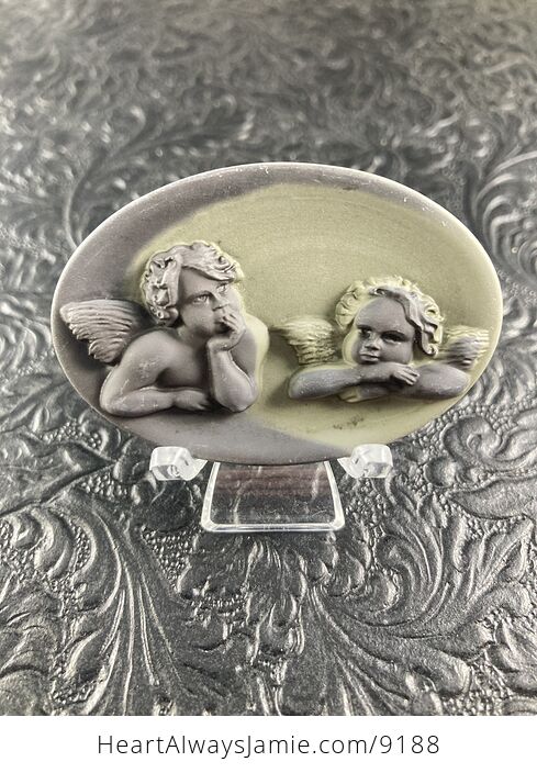 The Two Cherubs Jasper Pendant Stone Jewelry Mini Art Ornament - #clpkHS8xxNw-2
