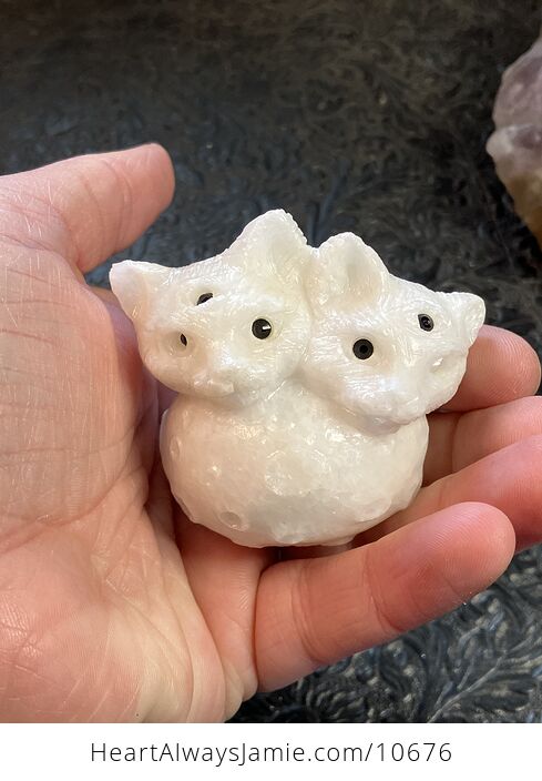 Third Eye Cats and Moon Stone Crystal Carving Paperweight - #egsShqyn7fE-1