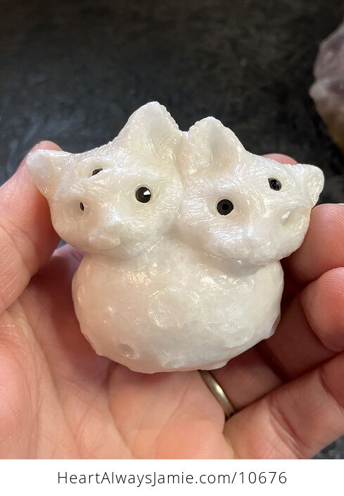 Third Eye Cats and Moon Stone Crystal Carving Paperweight - #egsShqyn7fE-2