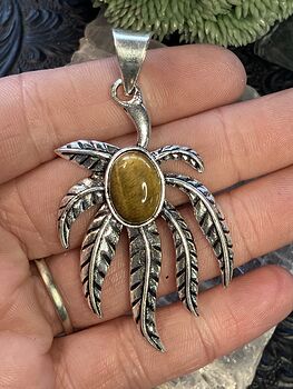 Tiger Eye Cannabis Leaf Stone Jewelry Crystal Pendant #1Pghj5wfEsk