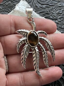 Tiger Eye Cannabis Leaf Stone Jewelry Crystal Pendant #SMwN9qbqYdo