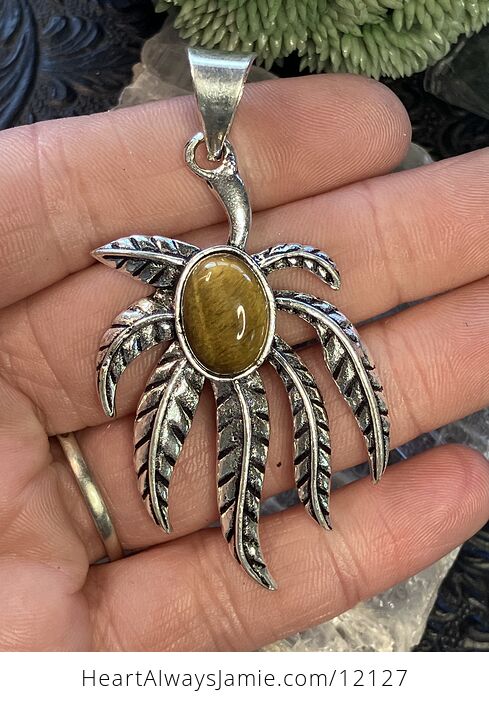 Tiger Eye Cannabis Leaf Stone Jewelry Crystal Pendant - #1Pghj5wfEsk-1