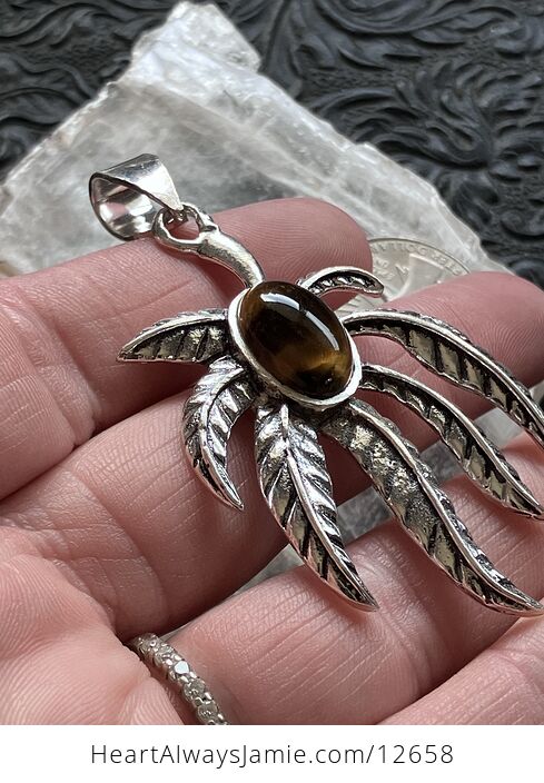 Tiger Eye Cannabis Leaf Stone Jewelry Crystal Pendant - #SMwN9qbqYdo-3