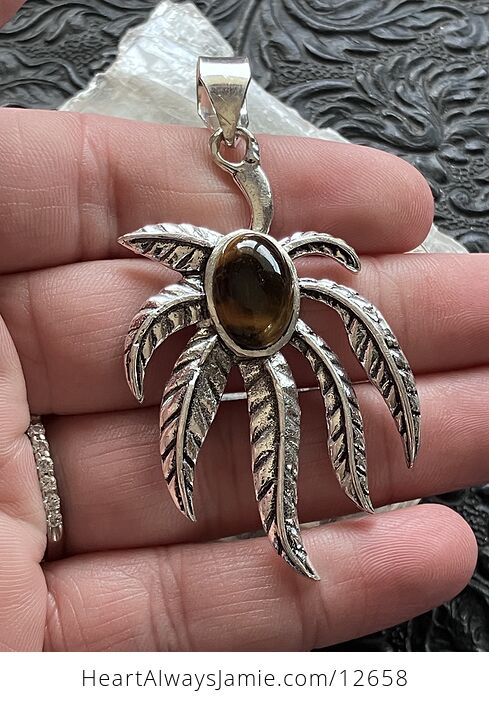 Tiger Eye Cannabis Leaf Stone Jewelry Crystal Pendant - #SMwN9qbqYdo-1