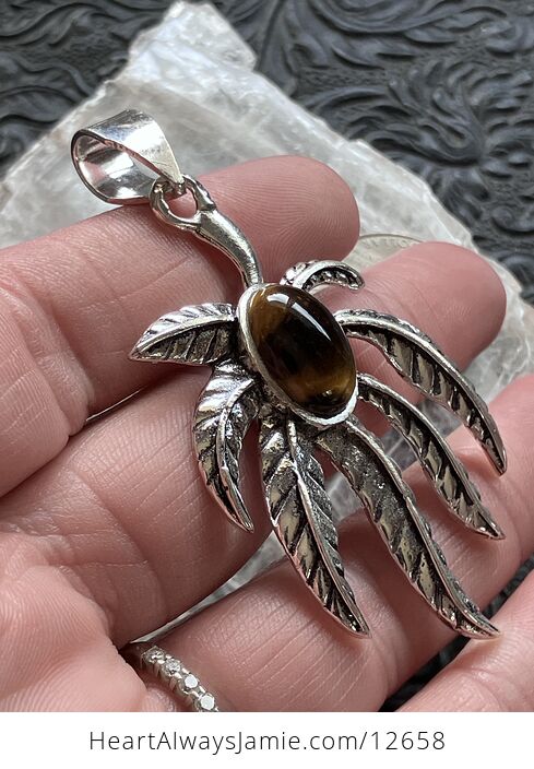 Tiger Eye Cannabis Leaf Stone Jewelry Crystal Pendant - #SMwN9qbqYdo-2