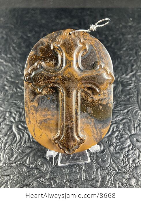 Tiger Eyes Cross Stone Jewelry Pendant Mini Art Ornament - #eDPRnW94ZZg-1