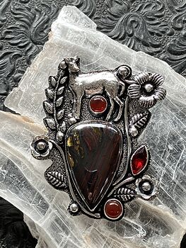 Tiger Iron Carnelian and Garnet Deer Crystal Stone Jewelry Pendant #lZNe0y8ko4k