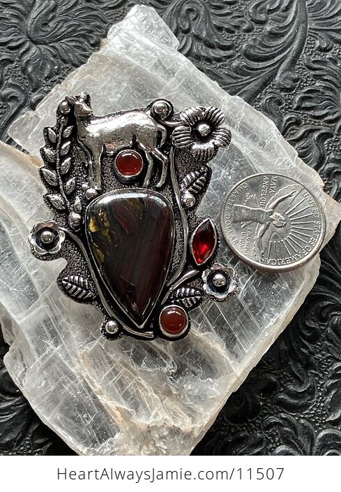 Tiger Iron Carnelian and Garnet Deer Crystal Stone Jewelry Pendant - #lZNe0y8ko4k-7