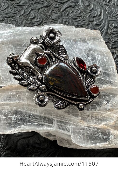 Tiger Iron Carnelian and Garnet Deer Crystal Stone Jewelry Pendant - #lZNe0y8ko4k-6