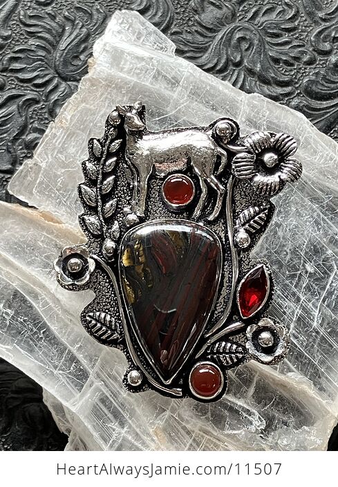 Tiger Iron Carnelian and Garnet Deer Crystal Stone Jewelry Pendant - #lZNe0y8ko4k-1
