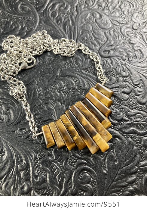 Tigers Eye Crystal Stone Bar and Silver Chain Collar Pendant Necklace - #aXdFsdLIxXI-2