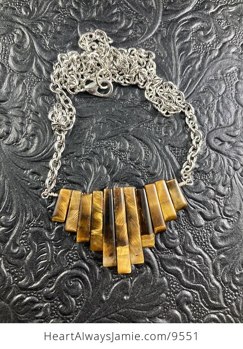 Tigers Eye Crystal Stone Bar and Silver Chain Collar Pendant Necklace - #aXdFsdLIxXI-1