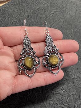 Tigers Eye Filigree Stone Earrings Crystal Jewelry Witchy Fairy Core Boho Nature Vibes #pkgZk6LuVEc