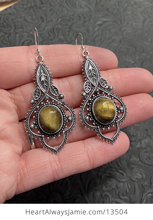 Tigers Eye Filigree Stone Earrings Crystal Jewelry Witchy Fairy Core Boho Nature Vibes - #pkgZk6LuVEc-2