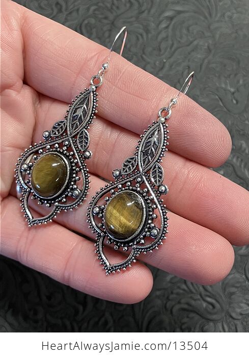 Tigers Eye Filigree Stone Earrings Crystal Jewelry Witchy Fairy Core Boho Nature Vibes - #pkgZk6LuVEc-4