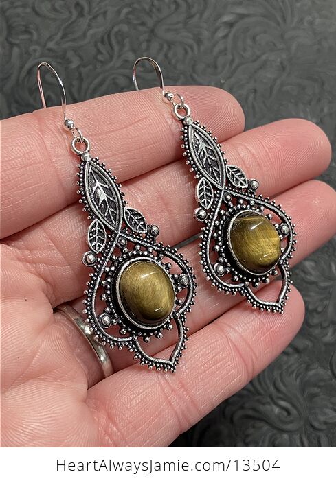 Tigers Eye Filigree Stone Earrings Crystal Jewelry Witchy Fairy Core Boho Nature Vibes - #pkgZk6LuVEc-3