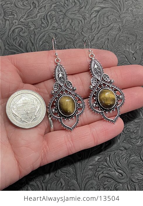 Tigers Eye Filigree Stone Earrings Crystal Jewelry Witchy Fairy Core Boho Nature Vibes - #pkgZk6LuVEc-5