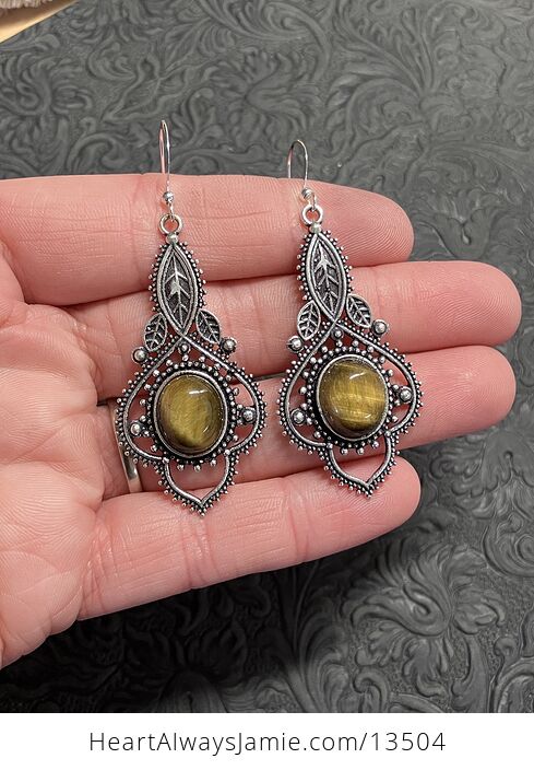 Tigers Eye Filigree Stone Earrings Crystal Jewelry Witchy Fairy Core Boho Nature Vibes - #pkgZk6LuVEc-1