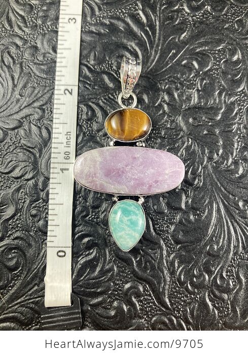 Tigers Eye Lepidolite and Amazonite Crystal Combo Stone Jewelry Pendant - #0NgCoqaKxHc-4