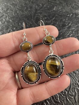 Tigers Eye Stone Crystal Celtic Wiccan Knot Link Earrings Jewelry #3nYkfnVx5pc
