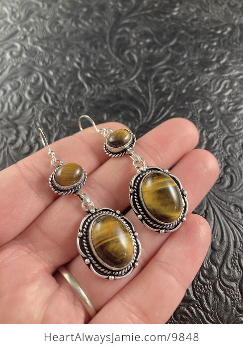 Tigers Eye Stone Crystal Celtic Wiccan Knot Link Earrings Jewelry - #3nYkfnVx5pc-2
