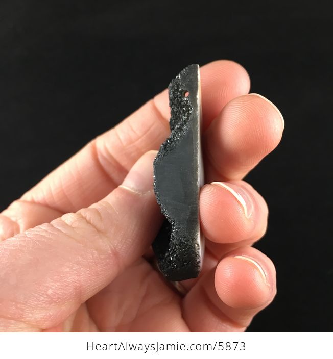 Titanium Black Druzy Agate Stone Jewelry Pendant - #oi4dYEzEIJY-5