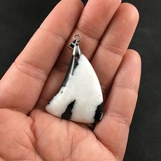 Tooth Shaped Black and White Zebra Jasper Stone Pendant #dabkdCsTDtk