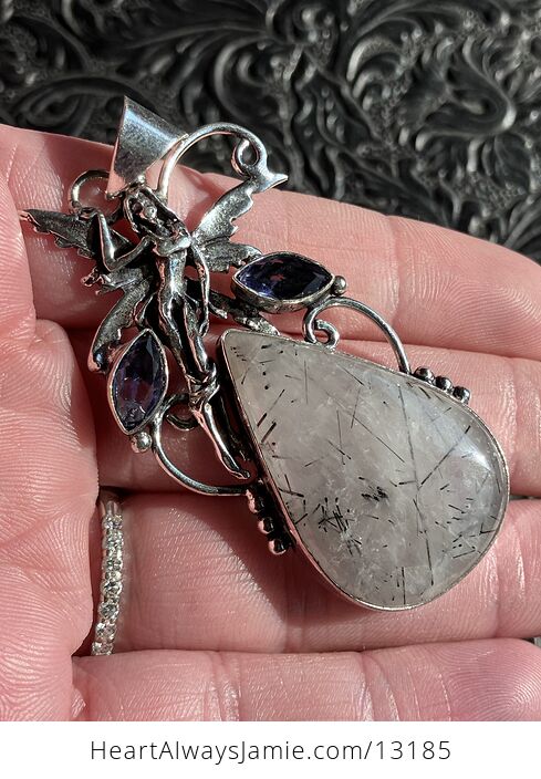 Tourmalinated Quartz and Amethyst Fairy Pendant Stone Crystal Jewelry - #RrYxxGCuORg-1