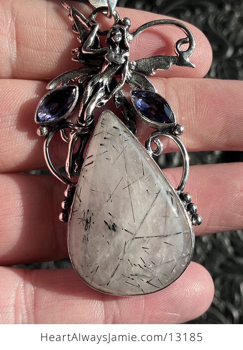 Tourmalinated Quartz and Amethyst Fairy Pendant Stone Crystal Jewelry - #RrYxxGCuORg-5