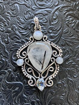 Tourmalinated Quartz Crystal Stone Jewelry Pendant #GcipWcq6rm4