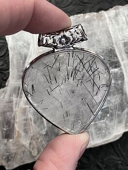 Tourmalinated Quartz Crystal Stone Jewelry Pendant #HzZdiBqYFK4