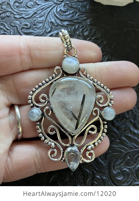 Tourmalinated Quartz Crystal Stone Jewelry Pendant - #GcipWcq6rm4-3