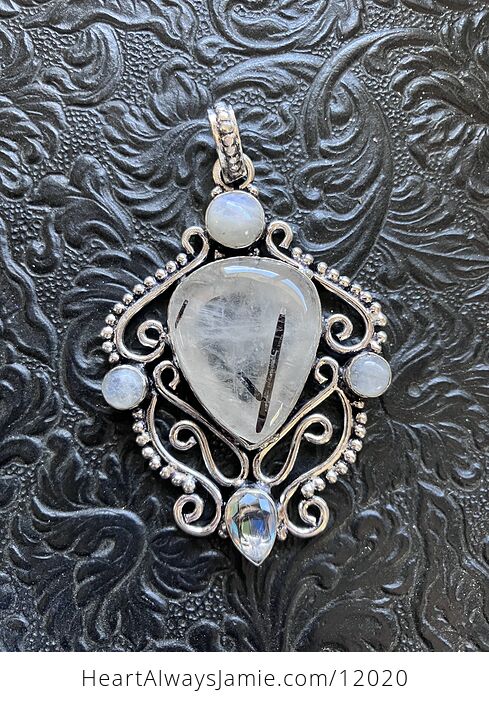 Tourmalinated Quartz Crystal Stone Jewelry Pendant - #GcipWcq6rm4-1