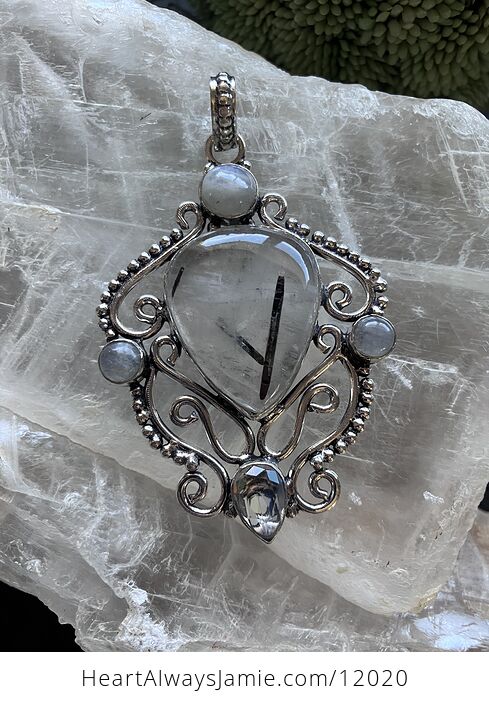 Tourmalinated Quartz Crystal Stone Jewelry Pendant - #GcipWcq6rm4-5