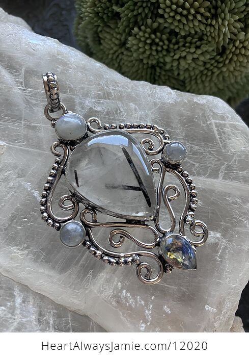 Tourmalinated Quartz Crystal Stone Jewelry Pendant - #GcipWcq6rm4-6