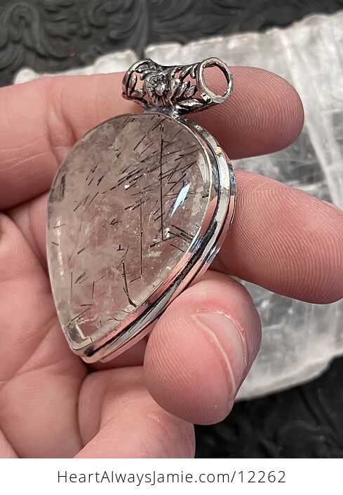 Tourmalinated Quartz Crystal Stone Jewelry Pendant - #HzZdiBqYFK4-4